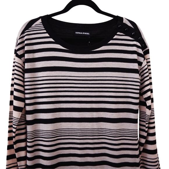 Sonia Rykiel Striped T-Shirt Dress Size Estimated Medium Long Sleeve Black Beige - Picture 3 of 6